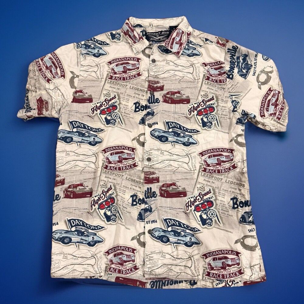NEWPORT BLUE Men Size XL GM Racing Button Up Casual Shirt American Tradition GUC